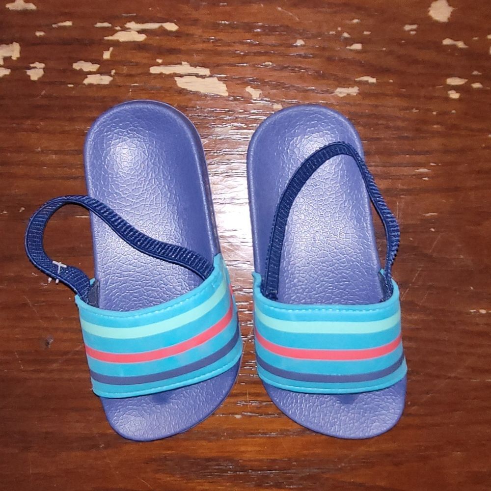 Pair of Toddler's Blue and Multi-Colored Slide Sandals Toddler Size 7/8